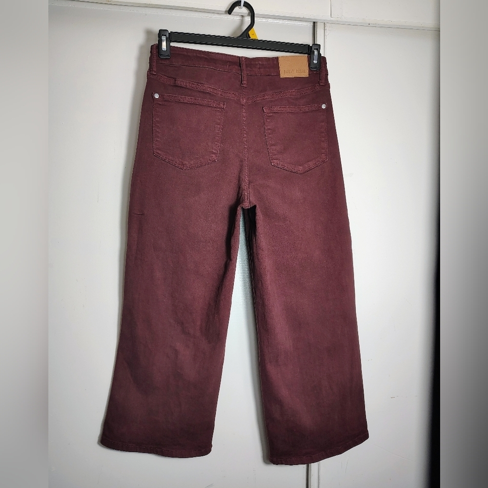 Judy Blue tummy control garment-dyed high-rise wide-leg crop jeans oxblood sz 29 - Picture 6 of 16